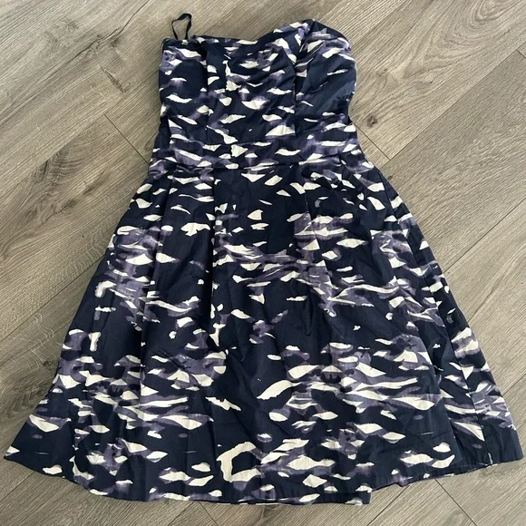 H&M | Dresses | H M Womens Blue Watercolor Strapless Fit Flare Pocket Dress  Size | Poshmark